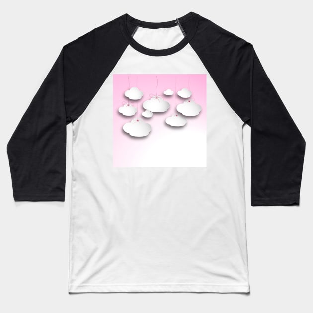 Clouds on strings in pink Baseball T-Shirt by Artskratch